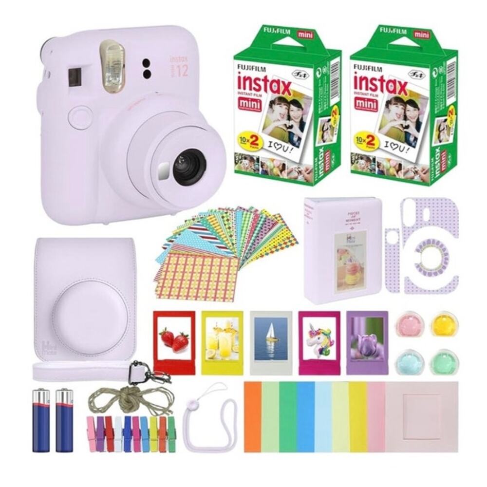 NEW Fujifilm Instax Mini 12 Bundle (Lilac Purple) 60 Film + Tons of Accessories